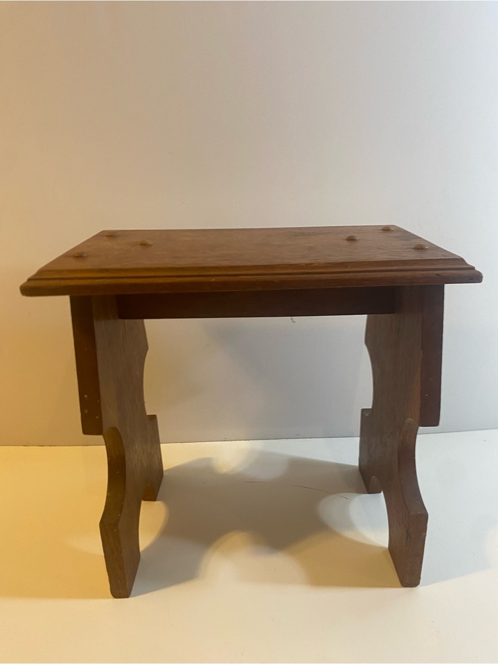 Vintage Handcrafted Solid Wood Cricket Stool With Pegged Joinery Scalloped Legs